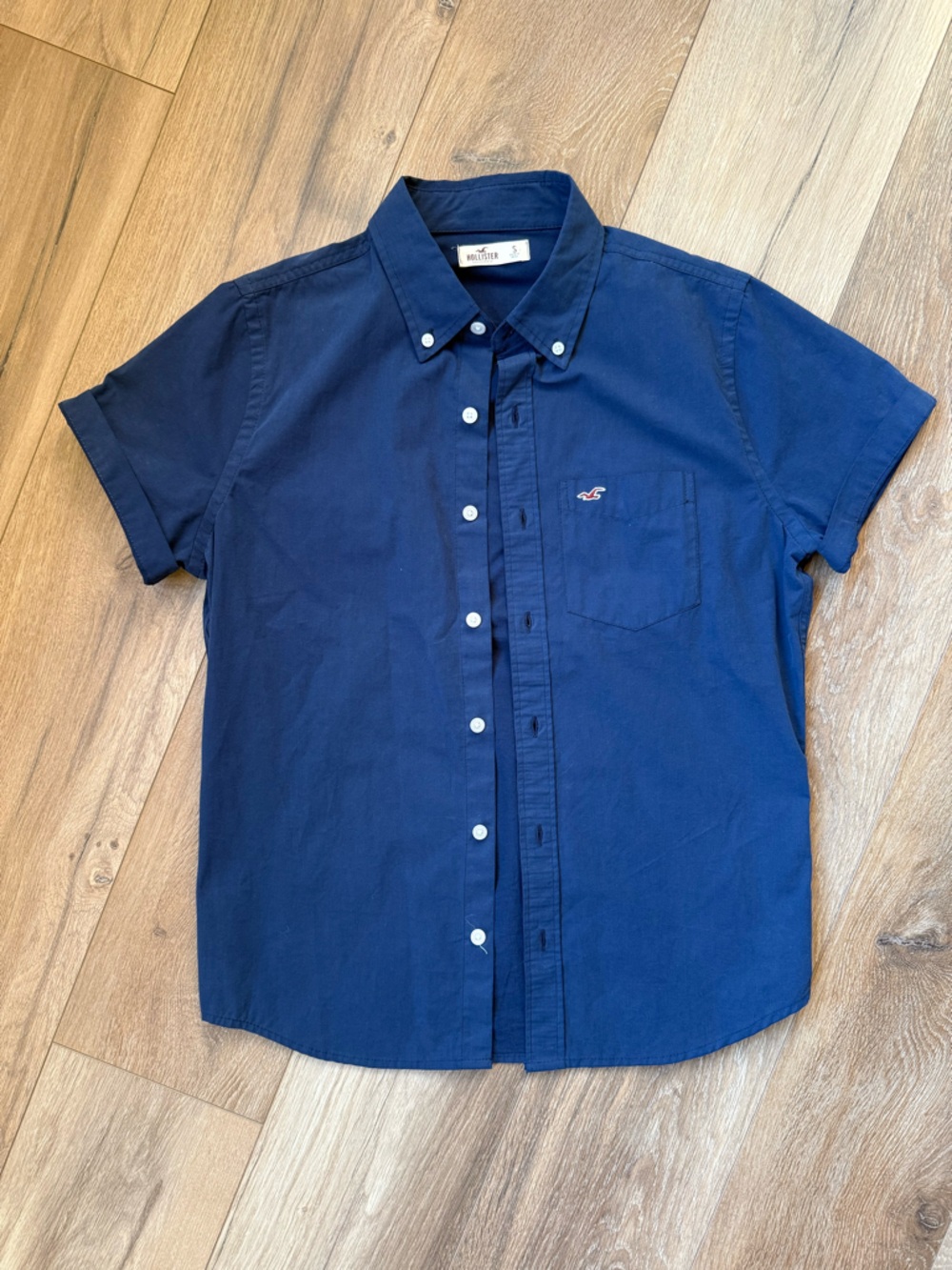 Hollister Navy Cotton Short Sleeve Button Down